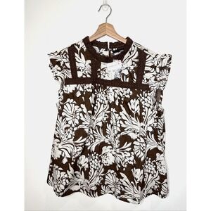 Lane Bryant Top 16 Chocolate Brown Peasant‎ Boho Flutter Sleeve Eyelet Flowy NEW